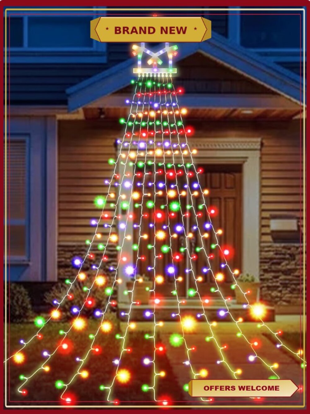 Christmas Waterfall Snow Lights 9 Strands 317 LEDs Outdoor Holiday Decor
